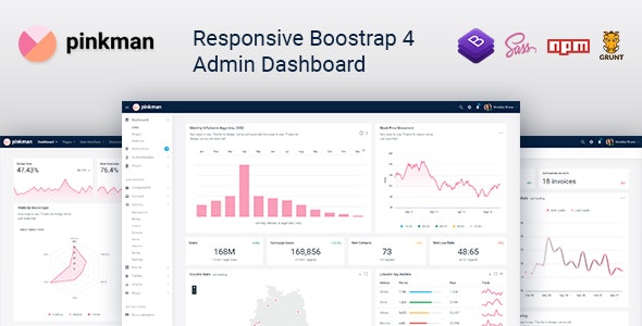 Pinkman – Bootstrap 4管理仪表板模板UI工具包 – v1.0-爱极客