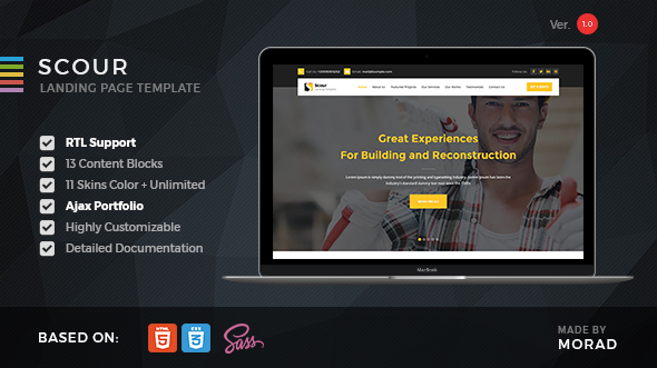 Scour – 建筑施工HTML着陆页-爱极客