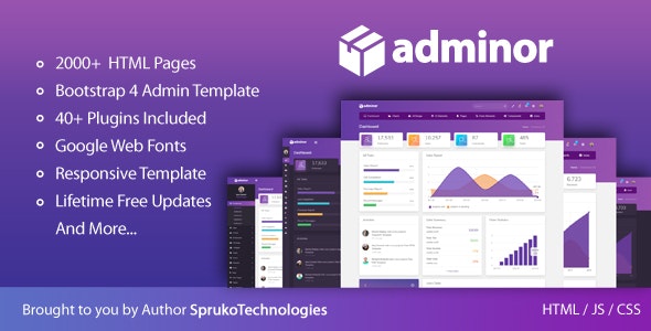 Adminor – 干净现代的自适应Bootstrap4管理仪表板HTML5模板-爱极客