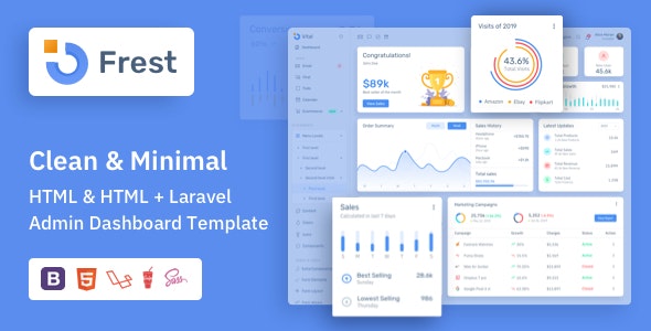 Frest – Laravel 响应式管理仪表板HTML模板 – v2.1-爱极客