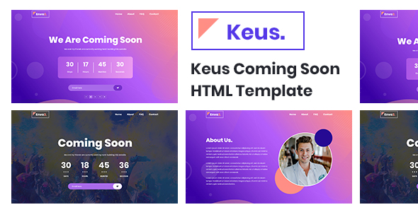 Keus – 创意网站维护倒计时网站HTML5模板-爱极客