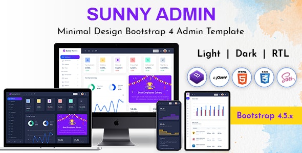 Sunny – Bootstrap 4 响应式网站后台HTML模板-爱极客