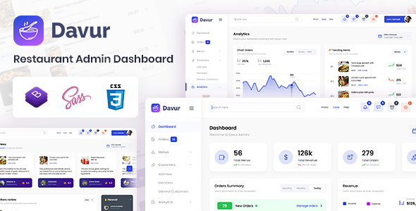 Davur – 餐厅饭店餐馆网站后台管理仪表板HTML5模板-爱极客