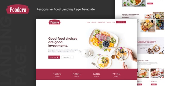 Foodera – 响应式餐饮食品网站着陆页HTML5模板-爱极客