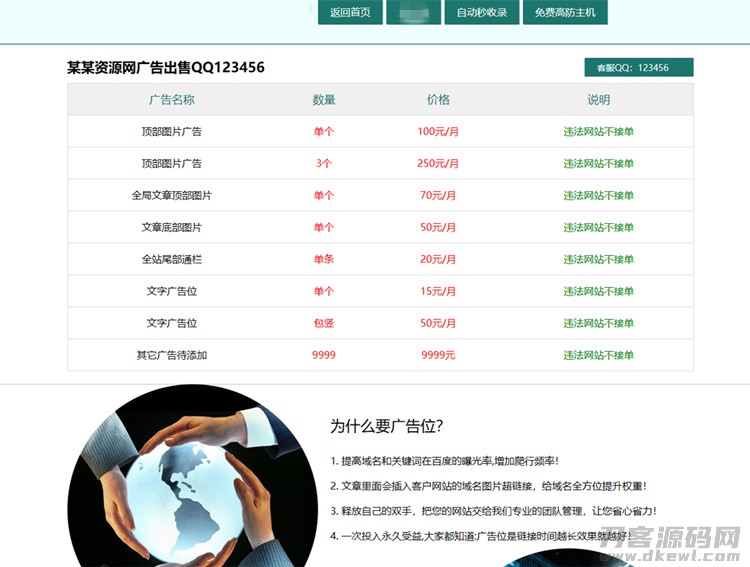 2021-05-11广告位出售页HTML网页模板下载-爱极客