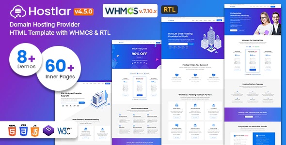 HOSTLAR – WHMCS主机域名运营商HTML模板 – v10.8.0-爱极客
